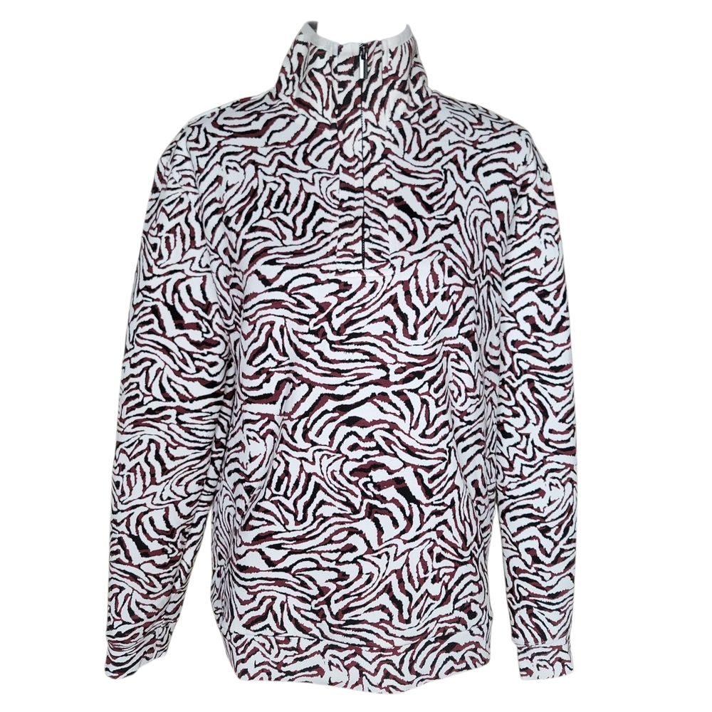 KINESIS White and Brown Zebra Print Quarter Zip Activewear Top Women's Size M